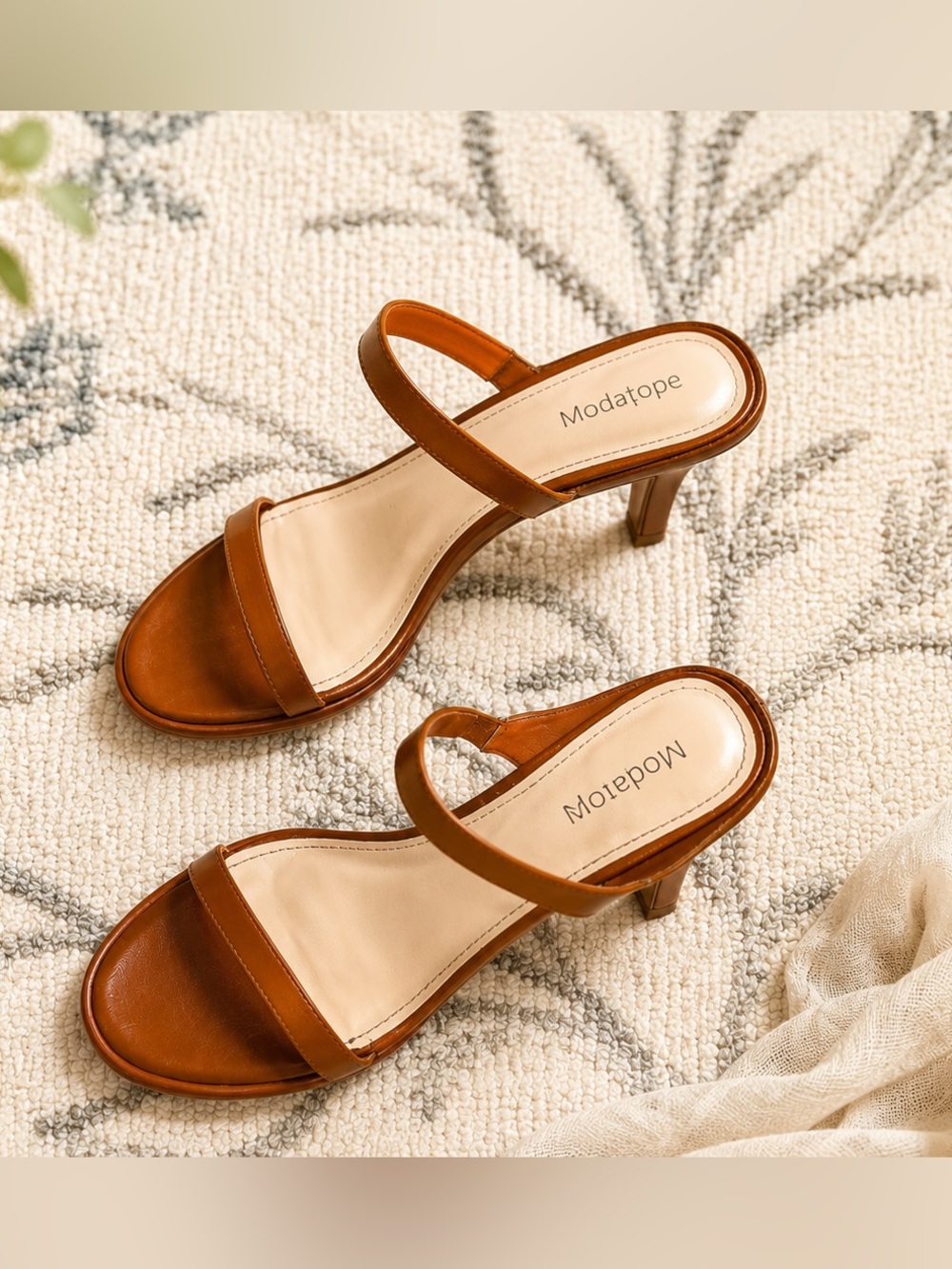 Modatope Cognac Brown Kitten Heel Slingback Sandals Size 6 Nearly New